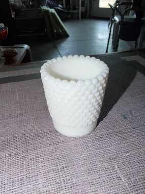 Vintage Milk Glass Hobnail toothpick holder or candle holder - White